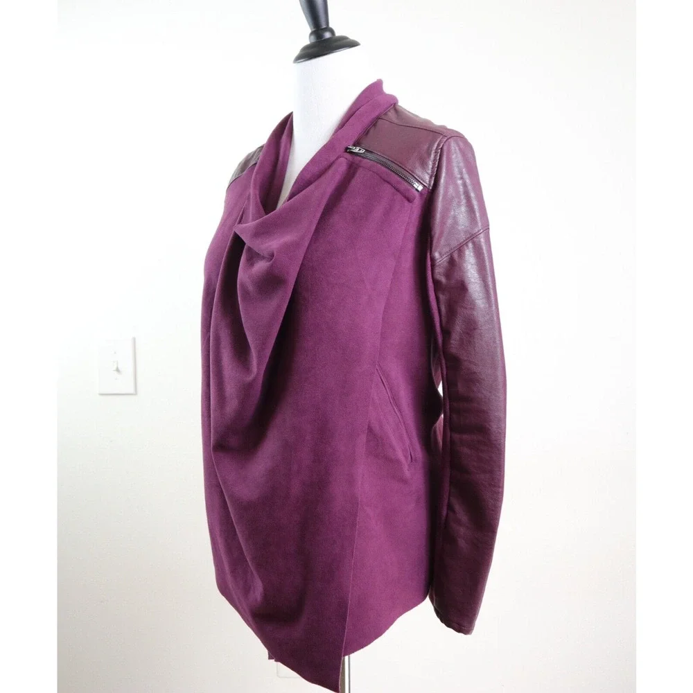 BlankNYC Size S Draped Front Moto Jacket Faux Suede Cabernet - Picture 4 of 12